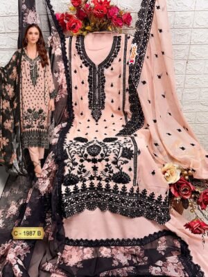 Home 275 Fepic Rosemeen D.No.1987 Pakistani Suit – Organza Embroidered Semi Stitched