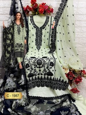 Home 277 Fepic Rosemeen D.No.1987 Pakistani Suit – Organza Embroidered Semi Stitched