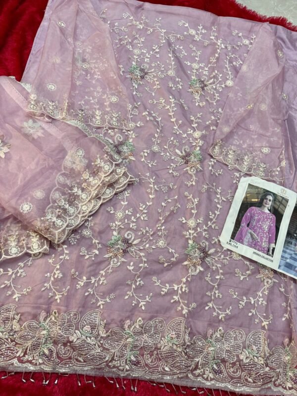 Ziaaz Designs D.No.714 Pakistani Suit – Organza Semi Stitched with Embroidery & Jarkan Work - Image 6