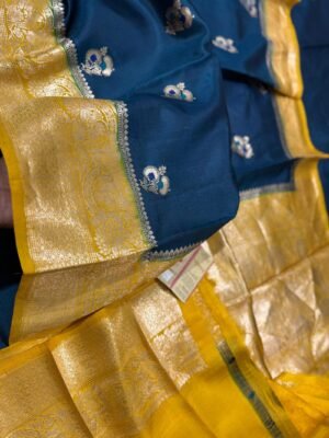 Banarasi Pure Row Mango Silk Handloom Saree Royal Blue