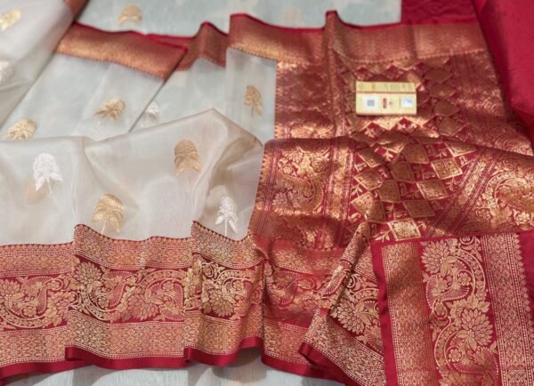 Banarasi Kora Silk Handloom Saree with Mashru Border