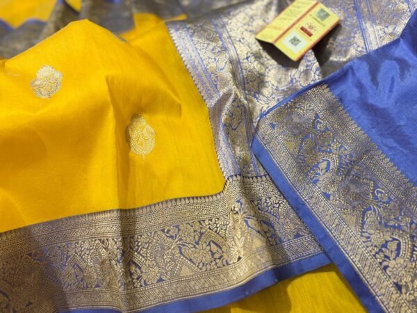 Banarasi Kora Silk Handloom Saree with Mashru Border in Yellow