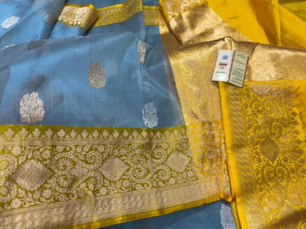 Banarasi Kora Silk Handloom Saree with Mashru Border in Sky Blue