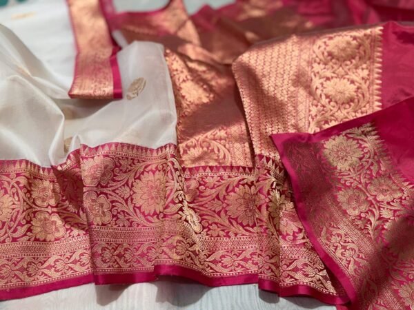 Banarasi Kora Silk Handloom Saree Mashru Border Contrast Rich