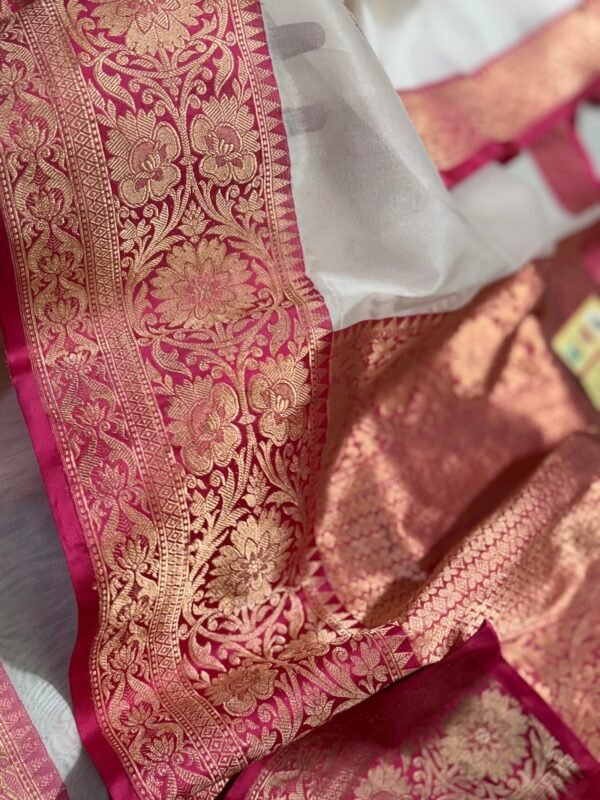 Banarasi Kora Silk Handloom Saree Mashru Border Contrast