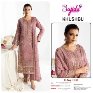 Home 269 Sajida Designer SD-1032 Georgette Pakistani Suit – Semi Stitched with Heavy Embroidery