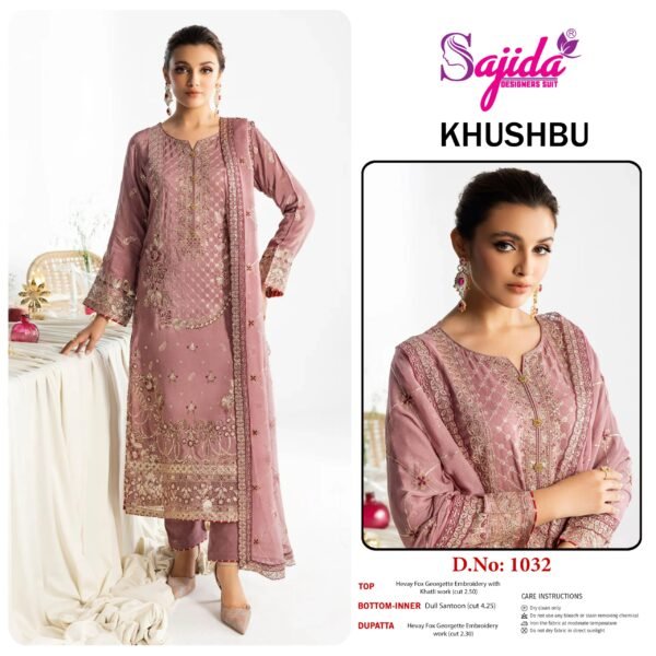 Sajida Designer SD-1032 Georgette Pakistani Suit – Semi Stitched with Heavy Embroidery