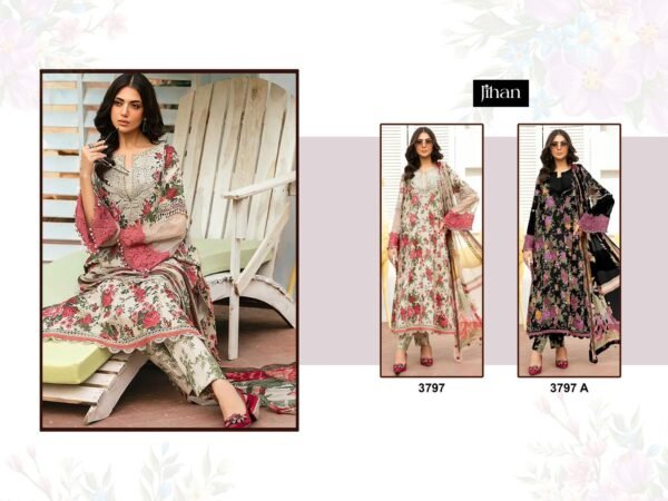 Jihan D.No.3797 Pure Cotton Pakistani Suit – Printed with Embroidery Patches