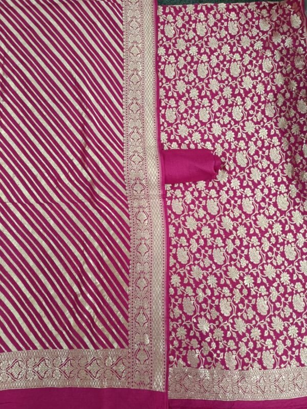 Pure Khaddi Georgette Suit – Pink Rani with Woven Zari