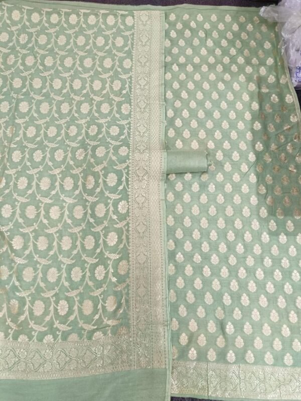 Pure Khaddi Georgette Suit – Pista Buti Design with Woven Zari