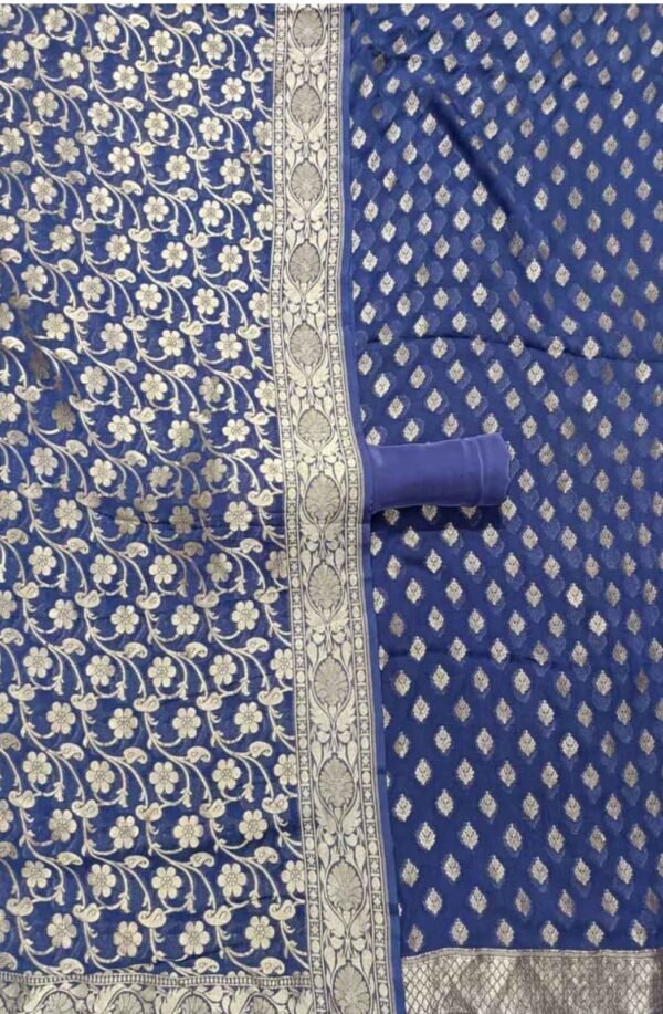 Pure Khaddi Georgette Suit – Navy Blue Jaal Dupatta with Woven Zari