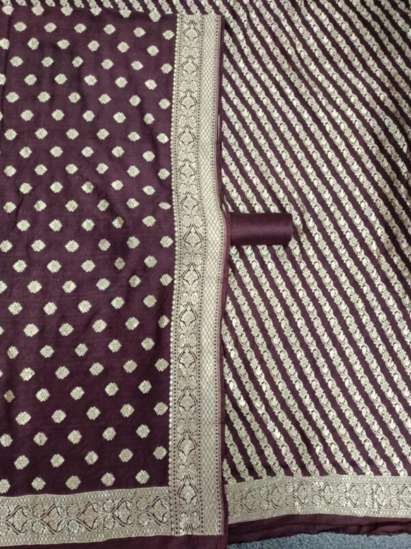 Pure Khaddi Georgette Suit – Maroon with Woven Zari