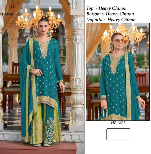 HF-127 A to D Heavy Chinon Designer Plazzo Pakistani Suits Collection - Image 2