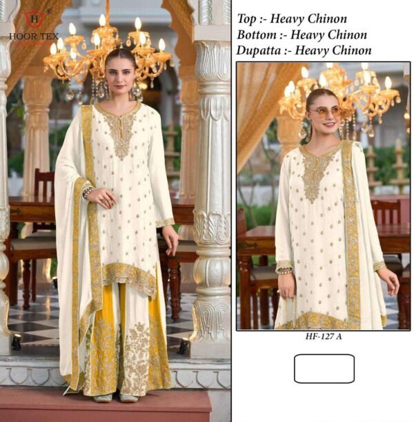 HF-127 A to D Heavy Chinon Designer Plazzo Pakistani Suits Collection - Image 3