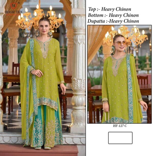 HF-127 A to D Heavy Chinon Designer Plazzo Pakistani Suits Collection - Image 4