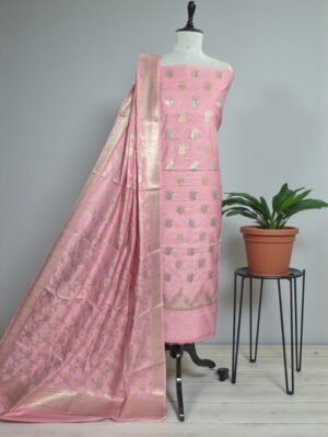 Banarasi Chiniya Silk Zari & Resham Meena Suit Set with Jhalar Dupatta – Baby Pink