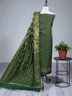 Banarasi Silk Zari Suit Set with Matching Dupatta – Bottle Green