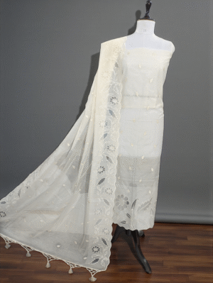 Banarasi Suits – Mul Chanderi Embroidered Buti with Applique Work Dupatta