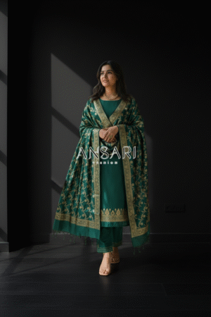 Banarasi Suits – Silk Zari Woven with Dupatta – Bottle Green