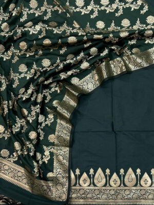 Banarasi Suits – Silk Zari Woven with Dupatta – Bottle Green