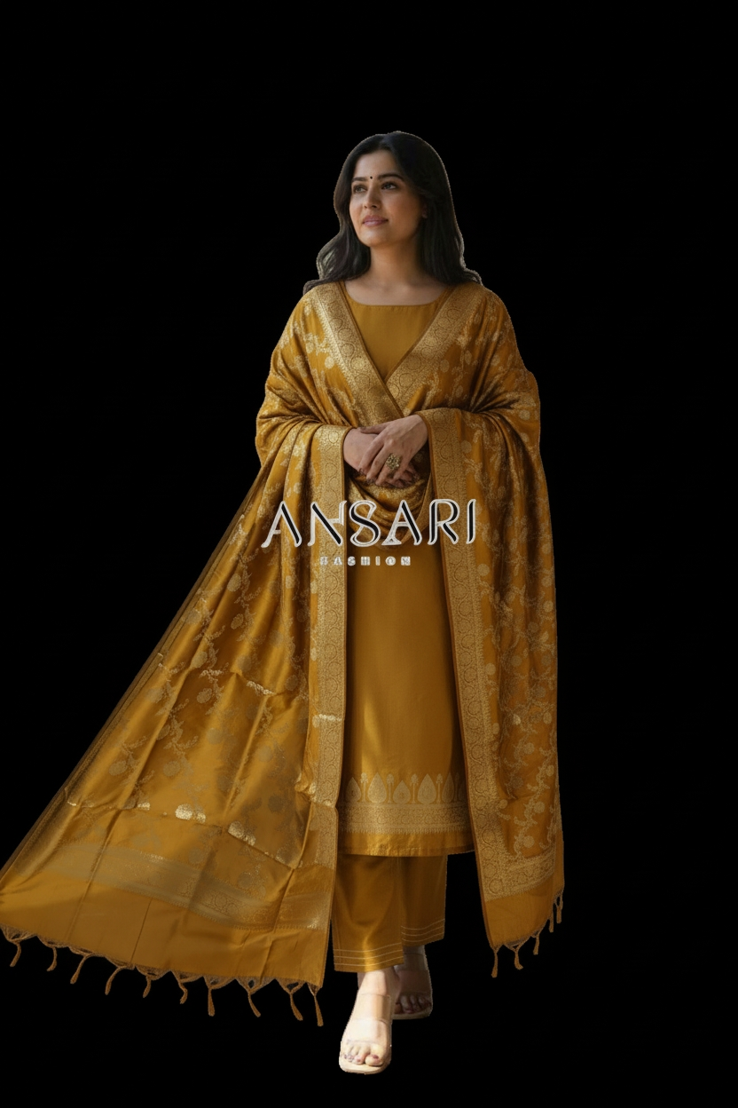 Banarasi Suits – Silk Zari Woven with Dupatta – Mustred