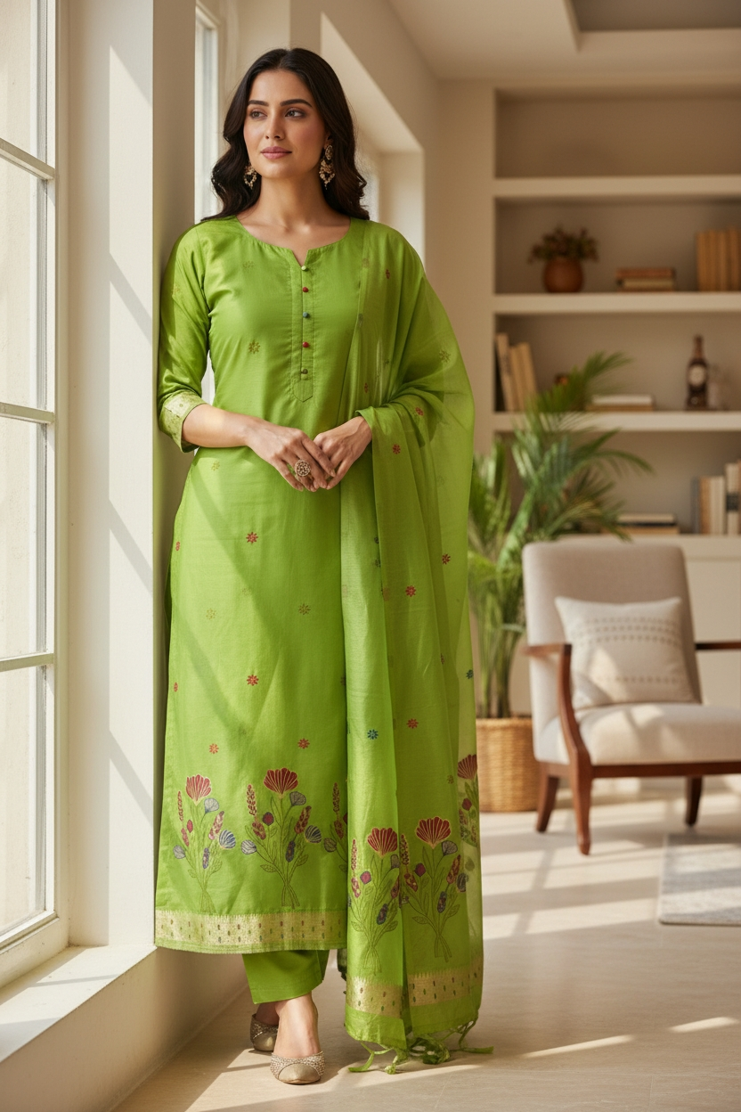 Banarasi Suits – Silky Cotton Tilfi Meena & Zari Woven with Dupatta – Peach