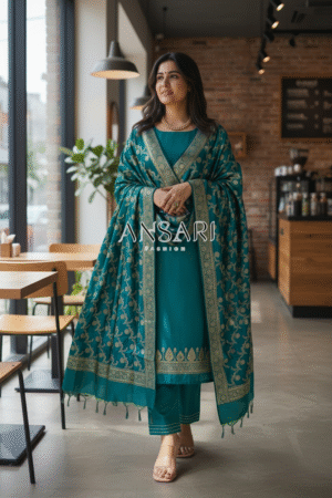Banarasi Suits – Silk Zari Woven with Dupatta – Rama Green