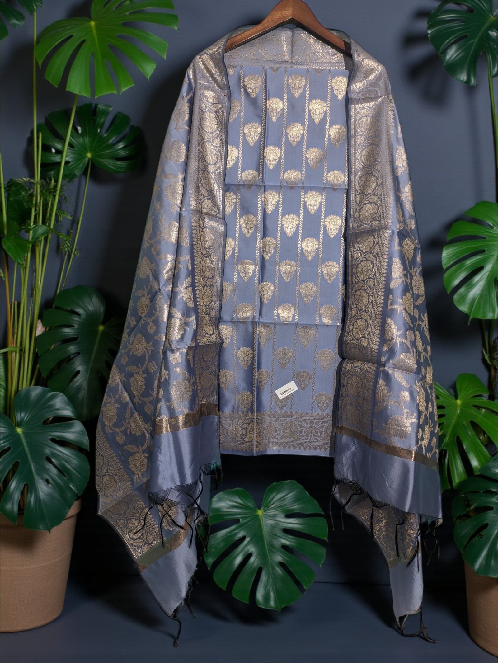 Lavender Banarasi Silk Zari Woven Suit Set by Ansari Fashion