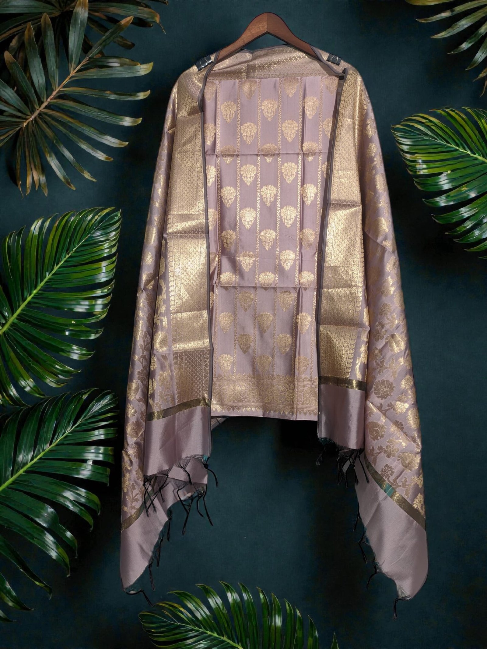Mauve Banarasi Silk Zari Woven Suit Set by Ansari Fashion