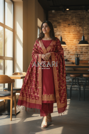 Banarasi Suits – Silk Zari Woven with Dupatta – Light Maroon