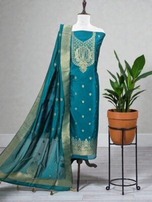 Rama Green Banarasi Crepe Silk Zari Woven Suit Set