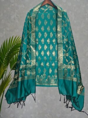 Rama Green Banarasi Silk Double Zari Woven Unstitched Suit Set for Women