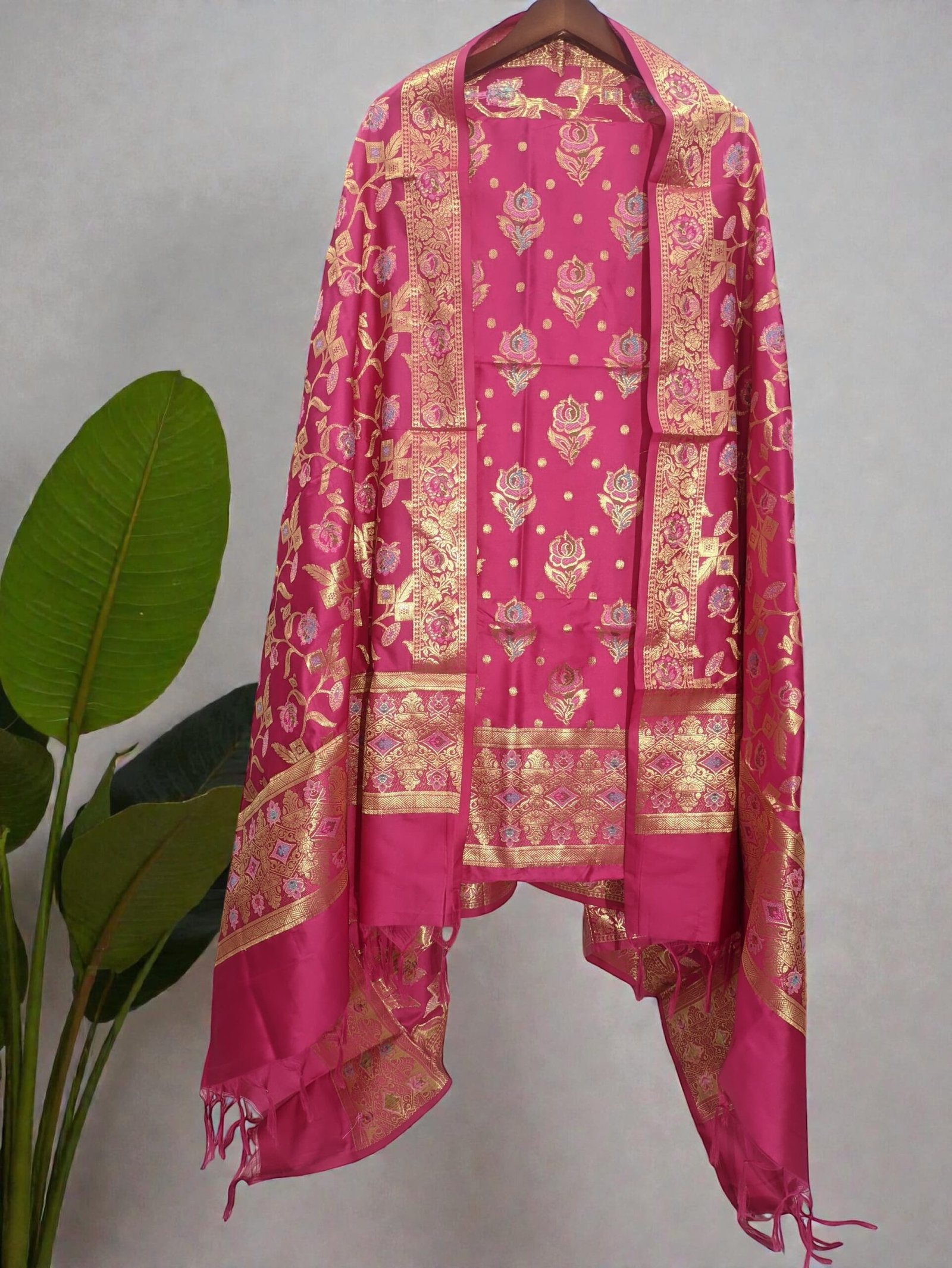 Rani Soft Katan Banarasi Silk Tilfi Meena Zari Woven Unstitched Suit Set for Women