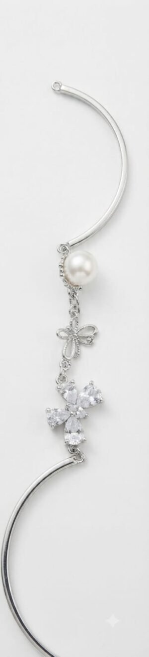 Ansari Fashion Anti Tarnish Silver Crystal & Pearl Bracelet for Women | Adjustable Free Size