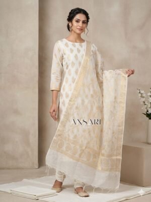 Banarasi Cotton Suit Elegant Off White Weaving