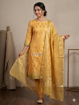 Banarasi Cotton Suit Mustard Gold Zari Weaving