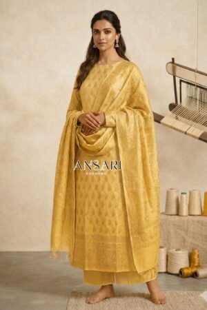 Banarasi Cotton Suit Mustard Yellow Zari Weaving