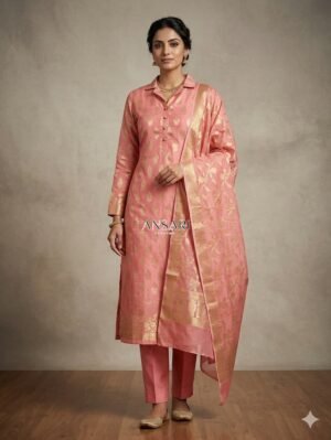 Banarasi Cotton Suit Peach Zari Weaving