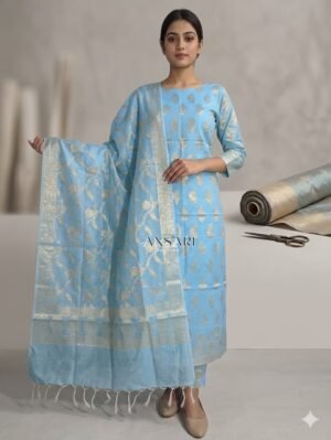 Banarasi Cotton Suit Sky Blue Zari Weaving