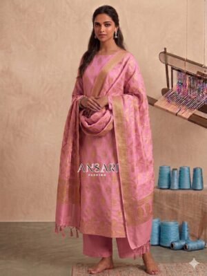 Banarasi Cotton Suit baby Pink Zari Weaving