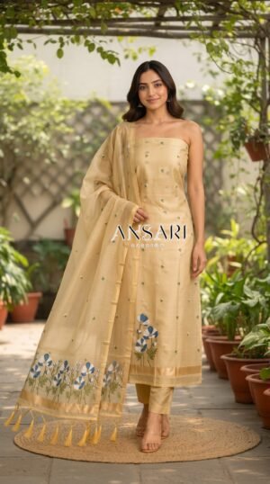 Banarasi Jamdani Cotton Silk Unstitched Suit Set – Tussar