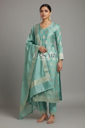 Premium Banarasi Silk Suit – Elegant Sea Green Zari Set