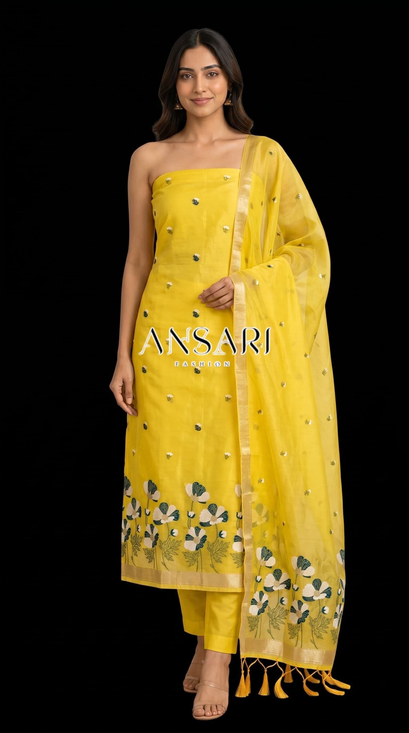 Sunshine Yellow Banarasi Jamdani Cotton Silk Suit Set