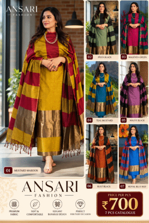 Banarasi Cotton Silk Suit Wholesale – Zari Daman 7 Pcs Catalogue