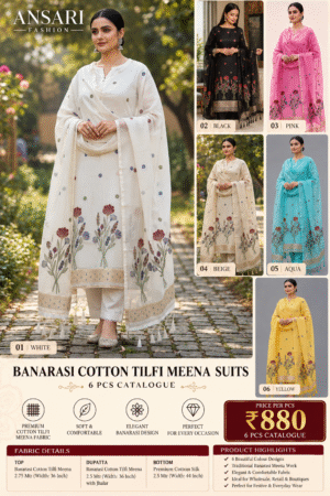 Banarasi Cotton Tilfi Meena Suits Wholesale – 6 Pcs Catalogue