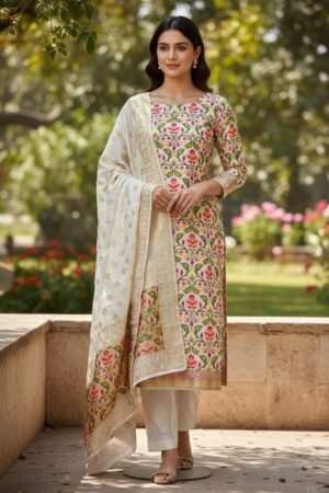 Home 263 Banarasi Suits – Zari Silk Tilfi Meena with Dupatta – Off White