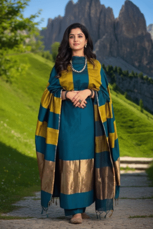 Home 291 Banarasi Suits – Cotton with Zari Pallu Dupatta – Turquoise Blue