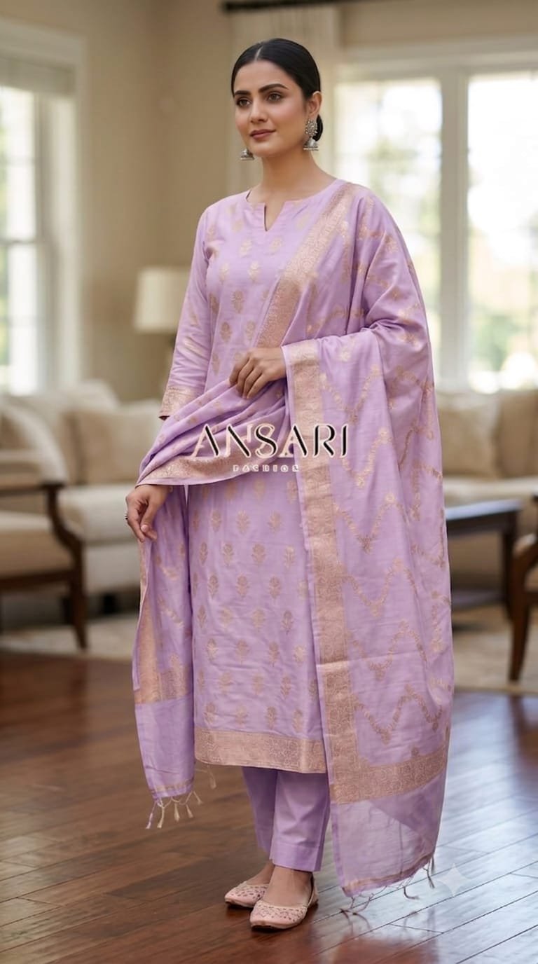 Banarasi pure Cotton Suit Set – Mauve 1 Banarasi pure Cotton Suit Set – Mauve