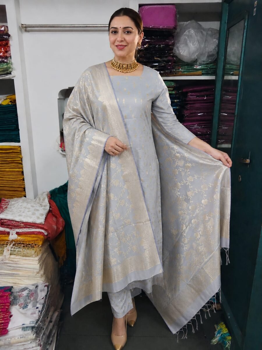 Banarasi Cotton Suit – Light Grey