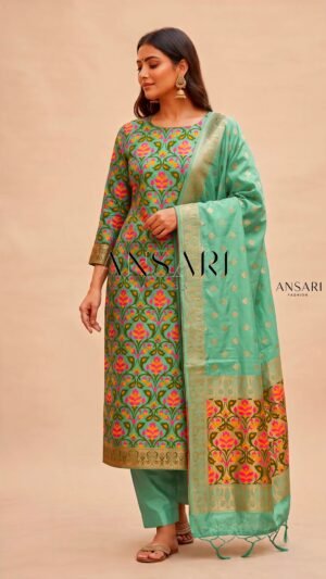 Home 255 Banarasi Silk Tilfi Meena Suit Set – Sea Green